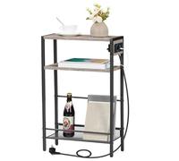 HOOBRO Table d’Appoint avec multiprise, Table de Chevet à 3 Niveaux, 1 Prise Standard et 2 Ports USB, avec Barrières Séparées, pour Salon, Chambre, Gris Patiné et Noir EBG102CBZ01