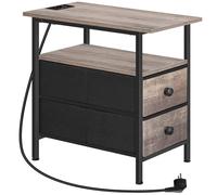 HOOBRO Table d’Appoint avec Station de Charge, Table d’Appoint Fine, Table de Chevet avec 2 tiroirs en Non-tissé, Bout de Canapé Compact, pour Petit Espace, Salon, Grège et Noir EBG486CBZ01