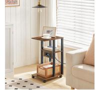 HOOBRO Table d’Appoint, Bout de Canapé avec Station de Charge, Table d’Appoint en Forme de C, Table Basse, Marron