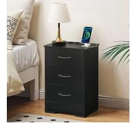 HOOBRO Table d’Appoint, Bout de Canapé avec Station de Charge, Table de Chevet avec 3 Tiroirs, pour Salon, Chambre, Bureau, Noir