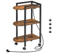 HOOBRO Table d’Appoint, Bout de Canapé Étroite sur Roulettes 3 Niveaux | Table de Chevet avec Multiprise et Pieds Réglables, pour Chambre, Salon, Petits Espaces, Marron Rustique et Noir EBF365CBZ01