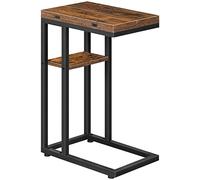HOOBRO Table d’Appoint de Canapé Pliable en Forme de C, Table à Café et de Collation avec Étagère de Rangement, Salon, Chambre, Marron Rustique EBF29SF01
