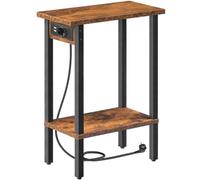 HOOBRO Table d’Appoint étroite, Bout de Canapé à 2 Niveaux avec Station de Charge, Table de Chevet avec Rangement, pour Petit Espace, Salon, Chambre, Bureau, Marron Rustique et Noir EBF240CBZ01