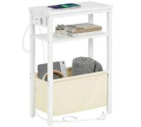 HOOBRO Table d’Appoint étroite, Table de Chevet avec Station de Charge et Rangement, Bout de Canapé avec Prise et Ports USB, pour Petit Espace, Chambre, Salon, Blanc EWT125CBZ01