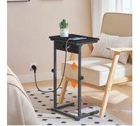 HOOBRO Table d’Appoint, Hauteur réglable, Bout de Canapé avec Station de Charge, Table d’Appoint en Forme de C, Table Basse, Noir
