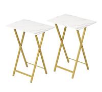 HOOBRO Table d’Appoint, Pliable Bout de Canapé, Tables-Plateaux Lot de 2, Tables de Chevet, Style Industriel, Salon, Marbre et Or EDM25BZ01