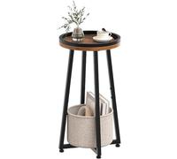 HOOBRO Table d’Appoint Ronde à 2 Niveaux, Petit Bout de Canapé avec Panier en Tissu, Table à Café avec barrière et Corbeille Beige, pour Petits espaces, Salon, dortoir, Marron Rustique EBF183BZ01