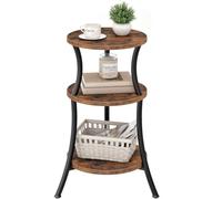 HOOBRO Table d’Appoint Ronde à 3 Niveaux, Table de Chevet | Table Basse Compacte pour Canapé, Pieds Incurvés avec Pieds Réglables Pivotants, pour Salon, Marron Rustique et Noir