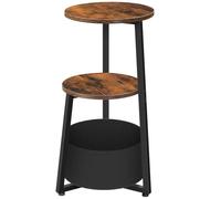 HOOBRO Table d’Appoint Ronde, Table de Chevet à 3 Niveaux avec Étagère de Rangement et Poche en Tissu, Table Basse Compacte de Canapé, pour Petits Espaces, Salon, Chambre, Marron Rustique EBFB169BZ01