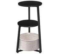 HOOBRO Table d’Appoint Ronde, Table de Chevet à 3 Niveaux avec Étagère de Rangement et Poche en Tissu, Table Basse Compacte de Canapé, pour Petits Espaces, Salon, Chambre, Noir EBB169BZ01