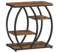 HOOBRO Table d’Appoint Style Industriel, Table de Chevet Étroite 4 Niveaux, Bout de Canapé, Plateau Aspect Bois Vintage, Cadre en Métal, pour Salon, Chambre, Bureau, Marron Rustique et Noir EBF164BZ01