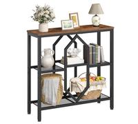 HOOBRO Table d’Entrée en Losange, Console Fine, Table d’Appoint pour Canapé | 3 Niveaux, avec Plateau de Particules et Étagères Métalliques, pour Couloir, Entrée, Salon, Chambre, Marron Rustique et Noir