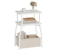 HOOBRO Table d'Appoint à 3 Niveaux, Table Basse de Salon avec Panier de Rangement, Table de Chevet, 4 Pieds Réglables, pour Salon, Chambre, Blanc et Beige EWW203BZ01