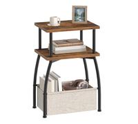 HOOBRO Table d'Appoint à 3 Niveaux, Table Basse de Salon avec Panier de Rangement, Table de Chevet, 4 Pieds Réglables, pour Salon, Chambre, Marron Rustique, Noir et Beige EBF203BZ01