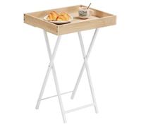 HOOBRO Table d'Appoint avec Plateau Amovible, Petite Table Pliable en Bois, Bout de Canapé, Cadre en Acier, Blanc et Couleur Bois