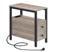 HOOBRO Table d'Appoint avec Station de Charge, Table de Chevet avec 2 Tiroirs, Ports USB et Prises de Courant, Bout de Canapé pour Petits Espaces, Salon, Chambre, Grège EBG542BZ01