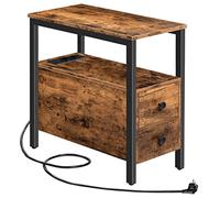 HOOBRO Table d'Appoint avec Station de Charge, Table de Chevet avec 2 Tiroirs, Ports USB et Prises de Courant, Bout de Canapé pour Petits Espaces, Salon, Chambre, Marron Rustique EBF542BZ01