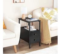 HOOBRO Table d'Appoint avec Station de Charge, Table de Chevet avec 2 Tiroirs, Ports USB et Prises de Courant, Bout de Canapé Noir