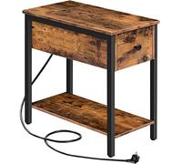 HOOBRO Table d'Appoint avec Station de Charge, Table de Chevet avec Tiroir, Ports USB et Prises de Courant, Bout de Canapé pour Petits Espaces, Salon, Chambre, Marron Rustique EBF042BZ01
