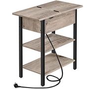 HOOBRO Table d'Appoint, Bout de Canapé Rabattable avec Multiprise et Étagères de Rangement, Table de Chevet Fine pour Petit Espace, Style Industriel, pour Salon, Chambre, Grège et Noir EBG342BZ01
