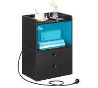 HOOBRO Table de Chevet avec Bande LED, Station de Charge, Table d’Appoint avec 2 Tiroirs, pour Chambre, Salon, Moderne, Noir EBK28CDBZ01