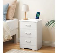 HOOBRO Table de Chevet avec Multiprise, 2 AC, 1 USB-A, 1 Type-C, 3 Tiroirs en Non-Tissé avec Poignées, Table de Canapé, Table d’Appoint, Table de Rangement, pour Salon, Chambre, Blanc EWT193CBZ01