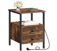 HOOBRO Table de Chevet avec Multiprise (2 AC, 1 USB-A, 1 Type-C) et 2 Tiroirs, Table d’Appoint avec Espace Ouvert et Dissimulé, pour Salon, Marron Rustique et Noir EBF43CBZ01G3