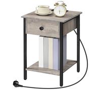 HOOBRO Table de Chevet, Table Basse avec Prises Électriques et Ports USB, Table d’Appoint avec Tiroir et Étagère de Rangement, Table de Chevet pour Petit Espace et Chambre, Grège, Noir EBG401CBZ01