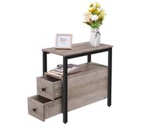 HOOBRO Table de Chevet, Table d’Appoint, Table de Nuit, Bout de Canapé avec 2 Tiroirs Fine, pour Petit Espace, Grège
