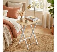 HOOBRO Tables d’Appoint, Bouts de Canapé, Tables Pliables, Tables-Plateaux de Télévision, Basse Table Blanc et Couleur Bois