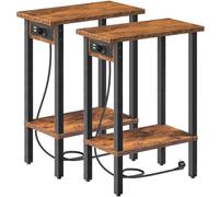 HOOBRO Tables d’Appoint étroite, Lot 2 Bouts Canapé à 2 Niveaux avec Station Charge, Tables Chevet avec Rangement, pour Petit Espace, Salon, Chambre, Bureau, Marron Rustique et Noir EBF240CBZP201