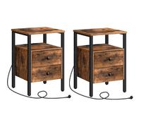 HOOBRO Tables de Chevet Lot de 2 avec Prises et Ports USB, Tables d’Appoint avec Tiroirs et Étagères de Rangement, Marron Rustique