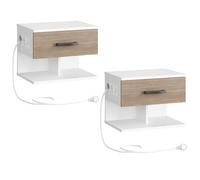 HOOBRO Tables de Chevet Suspendue Lot de 2, Tables de Nuit Murale avec Station de Charge et Tiroir Rabattable, 1 Prise Standard et 2 Ports USB, Blanc et Gris EWG127CBZP201