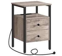 HOOBRO Tables de Chevet, Table Basse avec Prise et Port USB, Table d’Appoint avec Tiroirs et Étagères de Rangement, Adaptée aux Petits Espaces, Salon, Chambre, Grège, Noir EBG43CBZ01G2