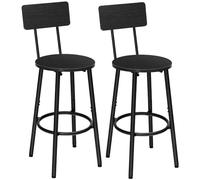 HOOBRO Tabouret de Bar, Lot de 2 avec Dossier, Chaises de Bar avec Repose-Pieds, pour Cuisine, Salon, Bar, Facile à Assembler, Noir EBK32BY01G1