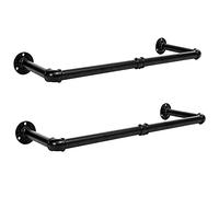 HOOBRO Tringle à vêtement Industriel, Lot de 2, Portant à vêtement, 80 cm, Porte Manteaux Amovible, Penderie Murale Rail de Suspension, capacité de 40 kg, Gain de place, Noir EBK01BJ01