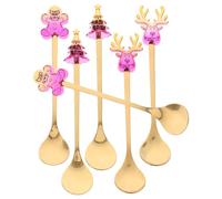 HOODANCOS 6 Cuillères à Dessert en Acier Inoxydable Doré Design Festif de Noël, Boîte Présent, Usage Polyvalent pour Réunions de Fête Cuisine