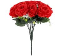 HOODANCOS Bouquet de Fleurs Artificielles 18 Têtes en Soie Rouge pour Tombe | Décoration Funéraire pour Tombe, Fleurs Commémoratives en Soie, Cimetière, Cérémonie, Entretien Facile