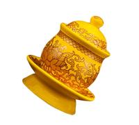 HOODANCOS Coupe D'offrande D'eau Bénite en Céramique Jaune Design Classique, Couleur Brillante Résistante, pour Usage Rituel Bouddhiste et Culte Spirituel
