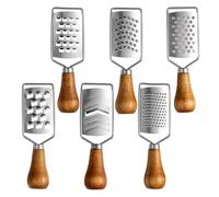 HOODANCOS Râpe à Fromage Lot de 6 Pièces avec Manche en Bois en Acier Inoxydable Zesteur Multifonction Coupe-concombres et Hachoir à Fromage Cuisine pour Pique-niques