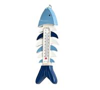 HOODANCOS Thermomètre Mural en Bois Forme Arête de Poisson Bleu Blanc Décoration Marine Bord de Mer Indicateur Température Intérieur Extérieur à Suspendre Murale Artisanale Nautique