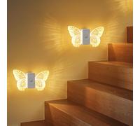 Hoofun Veilleuse Détecteur de Mouvement Capteur Crépusculaire, 2 Pack Veilleuses LED, 3 Modes Papillon 500mAh USB-C Rechargeable, Magnétique Sans Fil Lampe, pour Cuisine, Chambre, Couloir, Placard