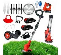 Hooha Débroussailleuse avec batterie 21 V pour débroussailleuse de jardin, avec 2 batteries de 2000 mAh et chargeur 3 en 1, manche long pour grande débroussailleuse, batterie pour pelouse, jardin