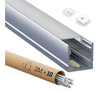 HOOLED 10 Profile Alu pour Ruban LED 2 m, Le Rail du Diffuseur de Lumière, Profilé LED Encastrable Dimensions 20 x 20 mm, Largeur max de la Bande 15 mm Avec couvercle en PC blanc laiteux