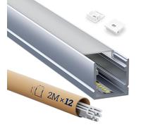 HOOLED 12 Profile Alu pour Ruban LED 2 mètres Le Rail du Diffuseur de Lumière, Profilé LED Encastrable Dimensions de 20 x 20 mm, Largeur Maximale de Bande de 15 mm, Avec couvercle en PC blanc laiteux