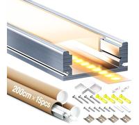 HOOLED 15 Profile Alu pour Ruban LED 2 m Rail de Diffuseur de Lumière, Profilés aluminium LED Dimensions 17,4 mm x 7 mm, Pour Ruban Lumineux d'une Largeur de 12,4mm, Avec couvercle en PC blanc laiteux