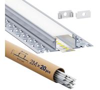 HOOLED 20 Profile Alu pour Ruban LED 2m de Avec un Couvercle en PC Blanc Laiteux Profilé led Dimensions 24,4 mm (lamelles 61,8mm) x 12,5 mm Prend en charge la largeur MAX Bande 20 mm