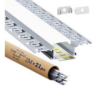 HOOLED 21 Profilé LED Encastrable 2 m pour Bande LED, en forme de U, Diffuseur de lumière, cache et embout de profile pour cloison sèche, plafond, mur, éclairage linéaire