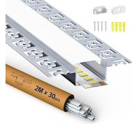 HOOLED 30 x Profile Alu pour Ruban LED 2m - Diffuseur de lumière en forme de U Canal de Rail, Avec couvercle laiteux, Kit Profilé LED Encastrable pour cloison sèche avec embouts Barre en aluminium