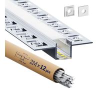 HOOLED Lot de 12 profilés LED pour cloison sèche - 2 m - Profilé LED en aluminium - Rail encastré avec diffuseur pour bandes LED jusqu'à 12,6 mm - Canal de montage pour éclairage indirect de plafond